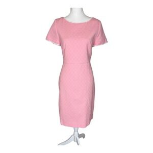 J.Crew Pink Matelasse Ric Rac Trim Sheath Dress Size 12 Short Sleeve Scoop Neck